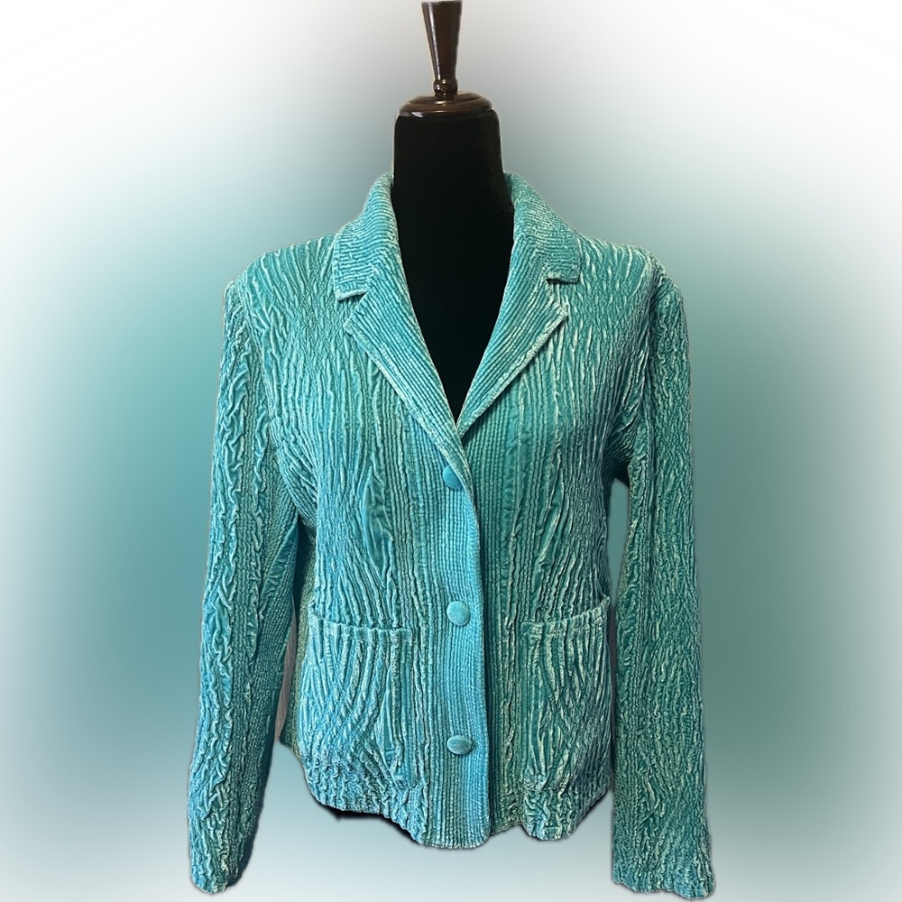 Rhonda Stark Crinkle Textured Blazer in Seafoam size M